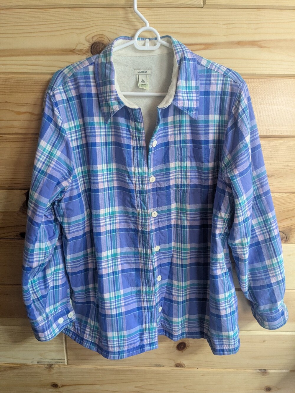L.L. Bean Large Petite Plaid/Flannel Button down Light Jacket/Lined Shirt